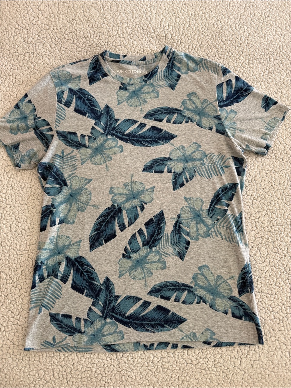 Sun + Stone Grey Crewneck with Blue Tropical Leaf Print - Picture 2 of 3
